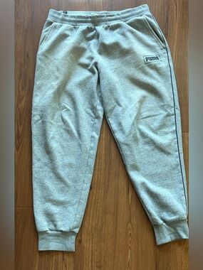 Puma Grey Men's Slim Fleece Joggers with Black Piping